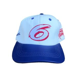 Vintage Roush Racing Hat Cap Strap Back Mens White Blue NASCAR Leather 90s